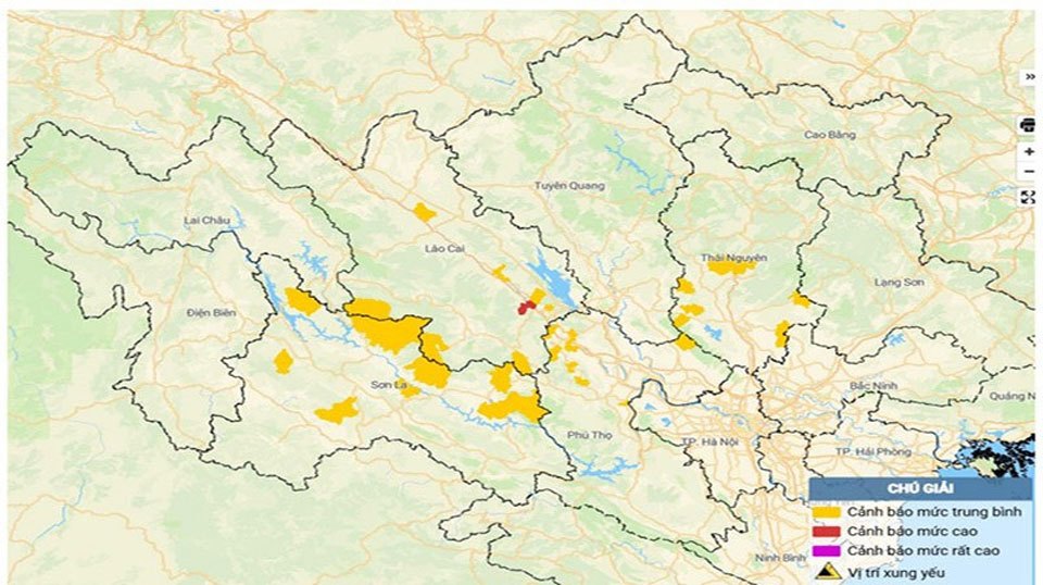 Bản đồ nguy cơ lũ quét, sạt lở đất đá trên các khu vực.