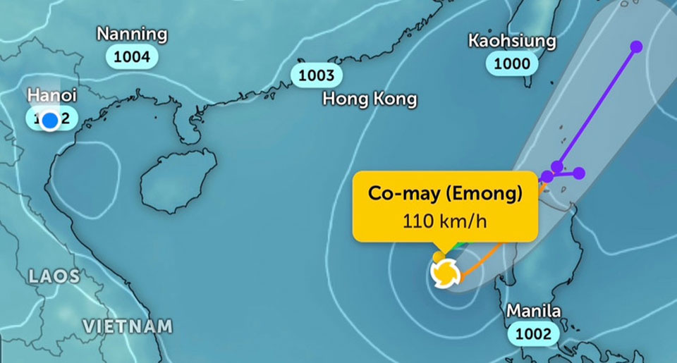 Bão số 4 đang ở bắc Biển Đông. (Ảnh: Zoom Earth)