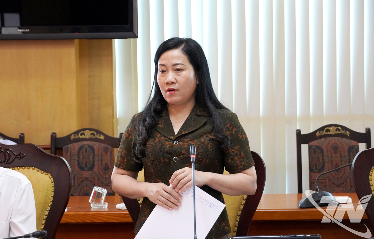 Đồng chí Đỗ Thị Minh Hoa, Ủy viên Ban Thường vụ, Trưởng Ban Tuyên giáo và Dân vân Tỉnh ủy, phát biểu tại Hội nghị.