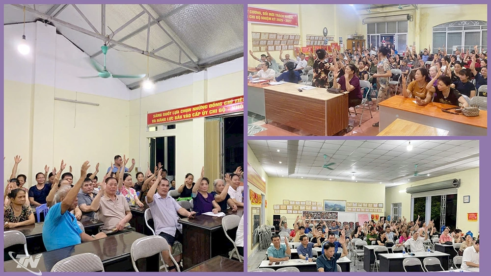 Cử tri các tổ dân phố trên địa bàn phường Đức Xuân đồng loạt giơ tay biểu quyết, nhất trí 100% với phương án đổi tên tổ dân phố.