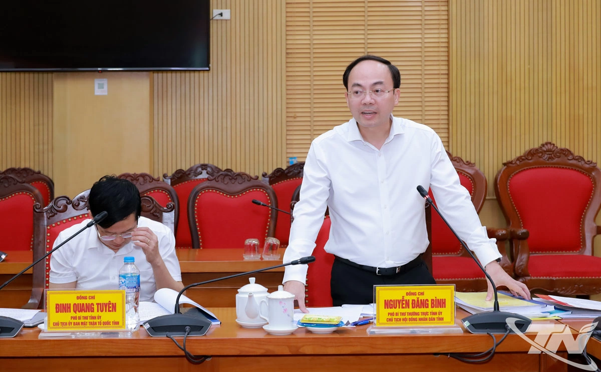 Đồng chí Nguyễn Đăng Bình, Phó Bí thư Thường trực Tỉnh ủy, Chủ tịch HĐND tỉnh, phát biểu đóng góp vào dự thảo văn kiện đại hội của các đảng ủy.