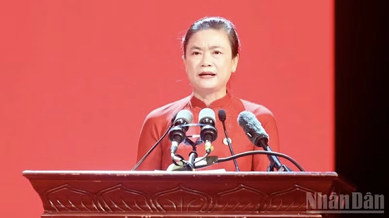 Chủ tịch Hội Chữ thập đỏ Việt Nam Đỗ Thị Thu Thảo phát biểu khai mạc. (Ảnh: ĐĂNG KHOA)