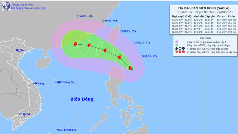 Vị trí và hướng di chuyển của bão Saola. (Nguồn: nchmf.gov.vn)