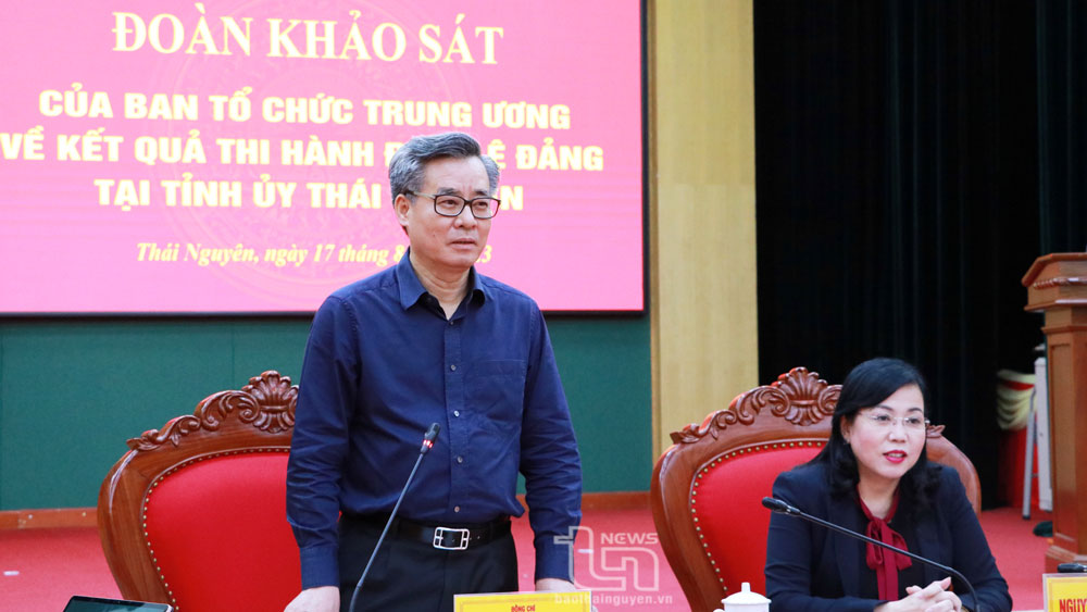 Đồng chí Nguyễn Quang Dương, Ủy viên Trung ương Đảng, Phó Trưởng Ban Tổ chức Trung ương phát biểu tại buổi khảo sát.