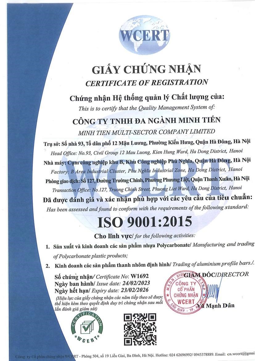 Giấy chứng nhận ISO Minh Tiến Group