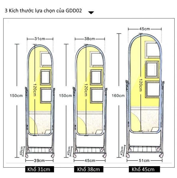 Kích thước gương soi toàn thân tiêu chuẩn