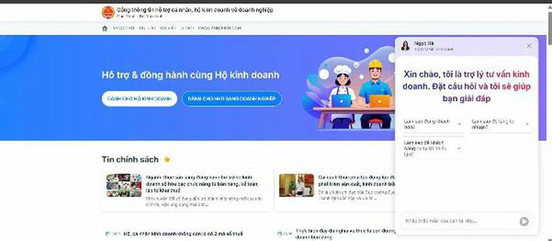 Chatbot tư vấn phát triển kinh doanh, cung cấp kiến thức hữu ích cho cá nhân, hộ kinh doanh và doanh nghiệp.