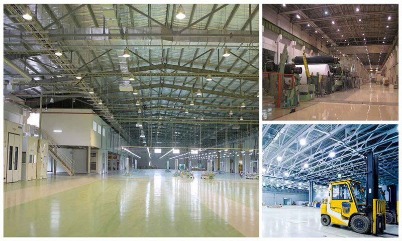 Đèn chiếu sáng nhà xưởng ứng dụng nhiều khu vực.