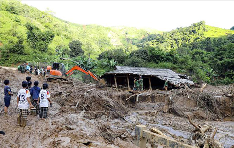 Hiện trường lũ quét, sạt lở đất tại bản Háng Pu Xi, xã Xa Dung. Ảnh: Xuân Tư/TTXVN