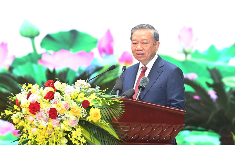 Tổng Bí thư Tô Lâm phát biểu tại buổi gặp mặt.