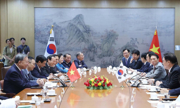 Quang cảnh buổi hội kiến. Ảnh: THỐNG NHẤT/TTXVN