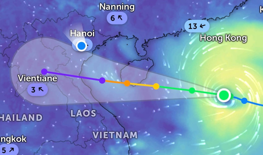 Vị trí hiện tại bão số 5. (Ảnh Zoom Earth)