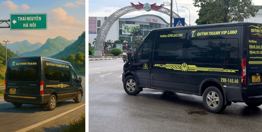 Xe Limousine của Công ty CP Thương mại và Vận tải Thanh Bình VN đưa, đón khách tại địa bàn Thái Nguyên.