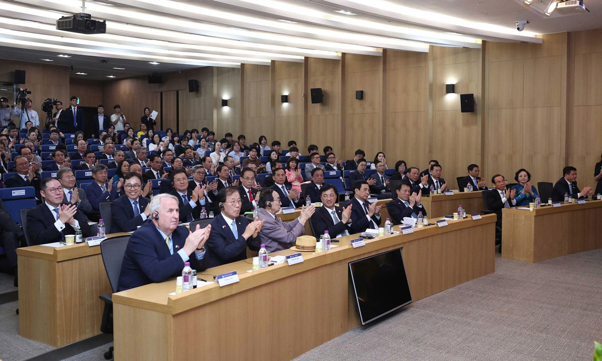 Các đại biểu tham dự buổi phát biểu chính sách của Tổng Bí thư Tô Lâm tại Trường Đại học Yonsei. Ảnh: Thống Nhất-TTXVN