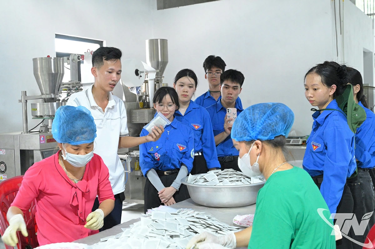 Anh Nguyễn Quốc Hoàng (áo trắng), xã Yên Trạch lan toả tinh thần khởi nghiệp cho thanh niên địa phương.