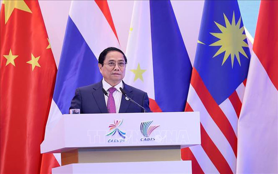 Thủ tướng Phạm Minh Chính phát biểu tại Lễ khai mạc CAEXPO và CABIS lần thứ 20. Ảnh: Dương Giang/TTXVN