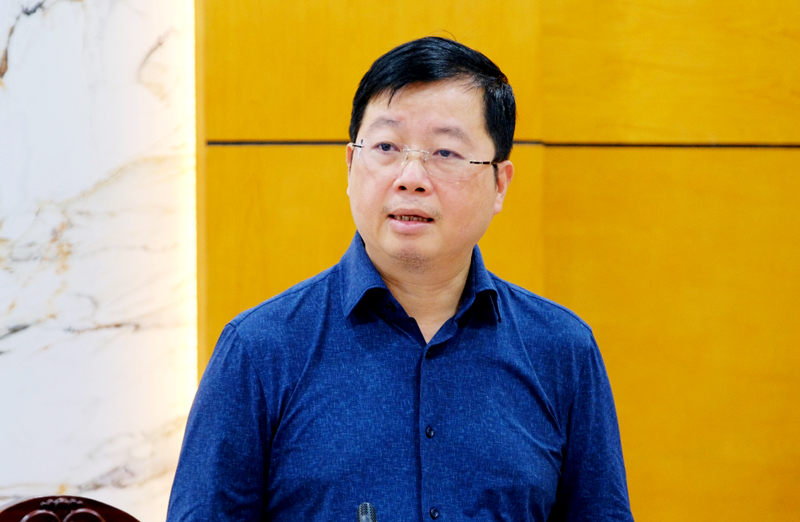 Đồng chí Nguyễn Thanh Lâm, Thứ trưởng Bộ Thông tin và Truyền thông, phát biểu tại buổi làm việc.