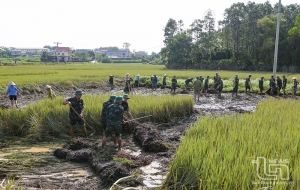 Kiểm tra, động viên lực lượng giúp nhân dân khắc phục hậu quả mưa bão