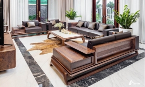 Mẫu sofa gỗ óc chó sang trọng do Ahome thực hiện