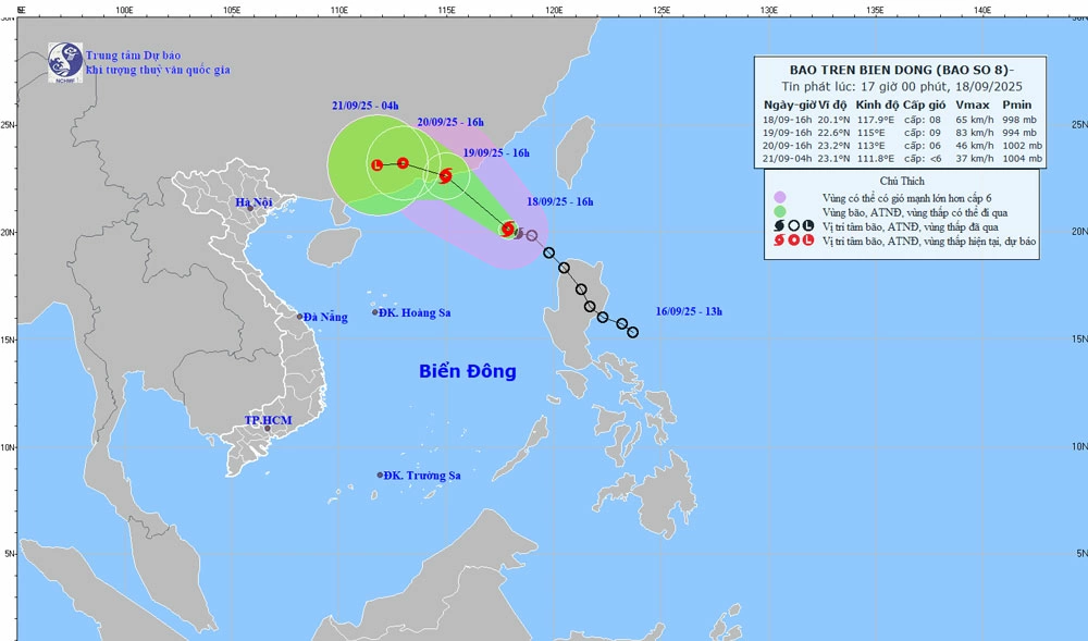 Tin bão trên Biển Đông (cơn bão số 8). Ảnh: KTTV
