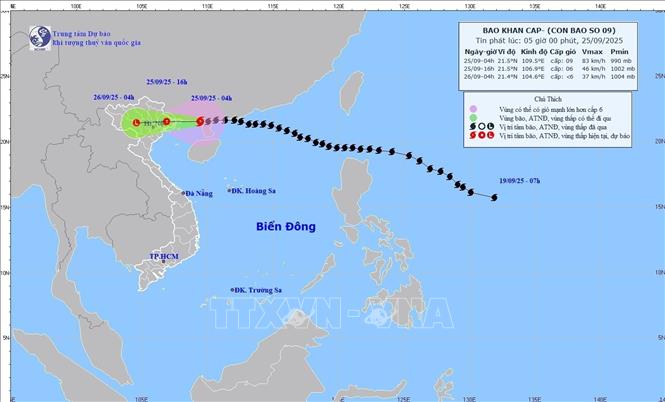 Hướng di chuyển của bão số 9.
