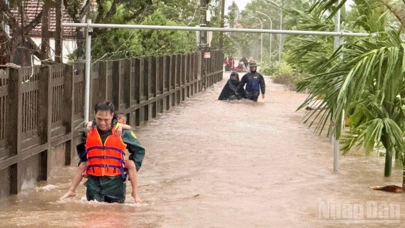 Bão số 10 gây ngập, có nơi ngập rất sâu tại Ninh Bình (Ảnh: VĂN LÚA)