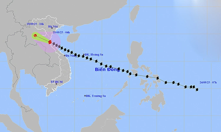 Vị trí và đường đi của bão số 10. Ảnh: thoitietvietnam