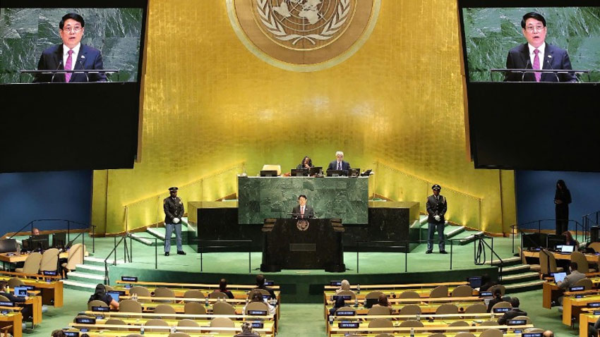 Chủ tịch nước Lương Cường phát biểu tại Phiên thảo luận. (Ảnh: TTXVN)