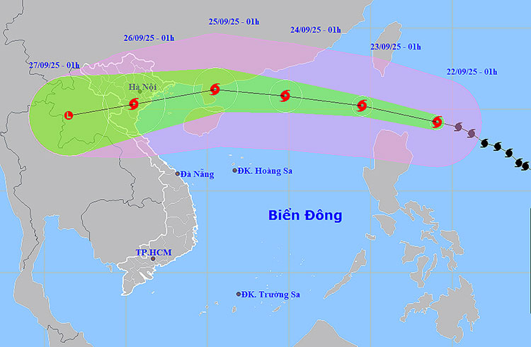 Vị trí và đường đi của bão. Ảnh: thoitietvietnam