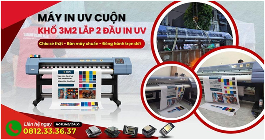 Máy in khổ 3m2 lắp 2 đầu phun UV thế hệ mới.