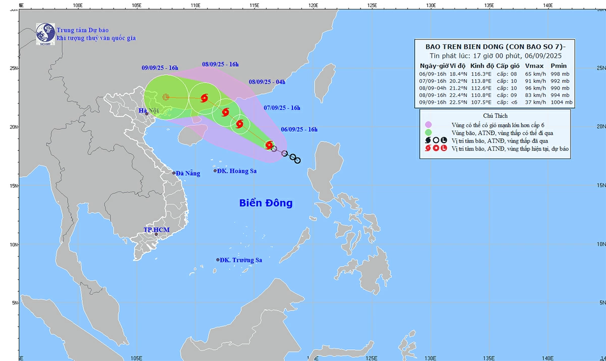 Tin bão trên Biển Đông (cơn bão số 7). Ảnh: KTTV