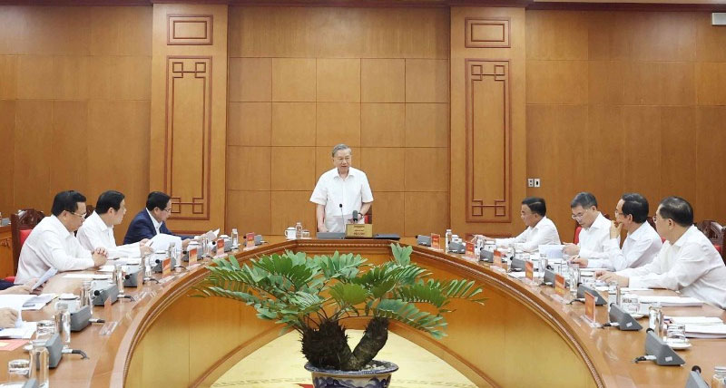 Tổng Bí thư Tô Lâm chủ trì buổi làm việc với Thường trực các Tiểu ban Đại hội XIV của Đảng. (Ảnh: TTXVN)