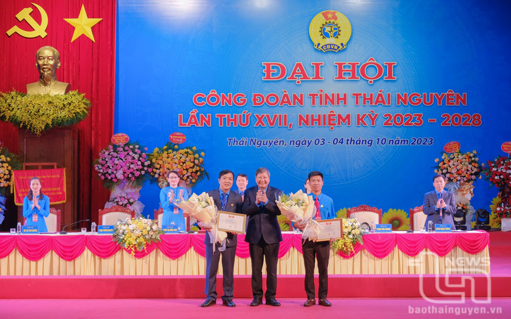越南劳动联合会副会长陈清海为个人赠送“为工会组织建设事业”的纪念章