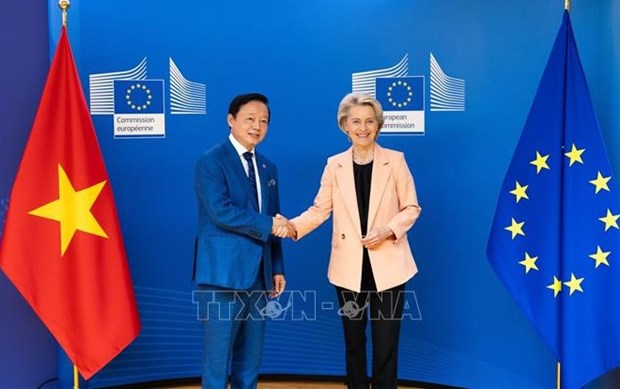 President of the European Commission (EC) Ursula von der Leyen (R) and Deputy Prime Minister Tran Hong Ha. (Photo: VNA)