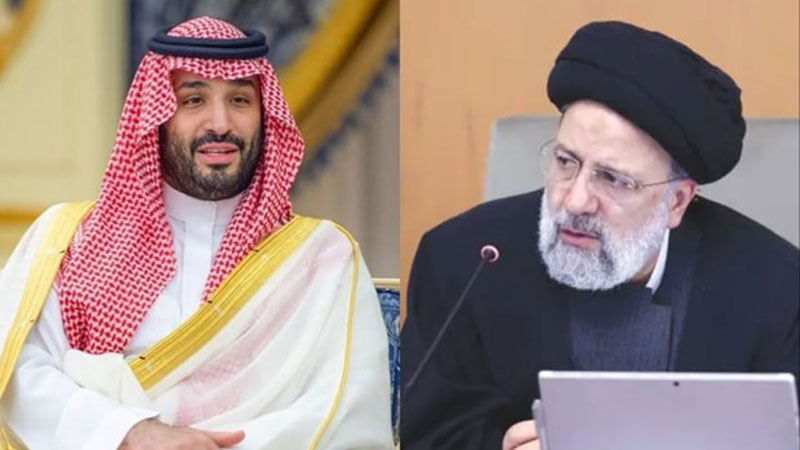 Tổng thống Iran Ebrahim Raisi (phải) và Thái tử Saudi Arabia Mohammed bin Salman. (Nguồn: Samaa)