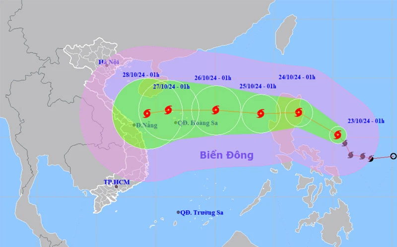 Vị trí và hướng di chuyển của bão Trà Mi. (Nguồn: nchmf.gov.vn)