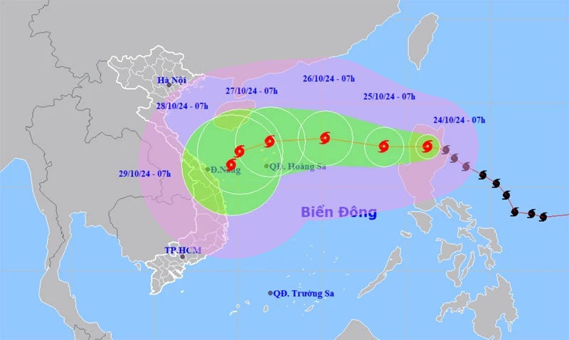 Vị trí và hướng di chuyển của bão Trà Mi. (Nguồn: nchmf.gov.vn)