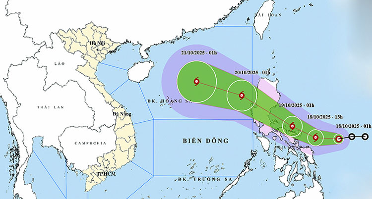 Vị trí và đường đi áp thấp nhiệt đới. Ảnh: thoitietvietnam