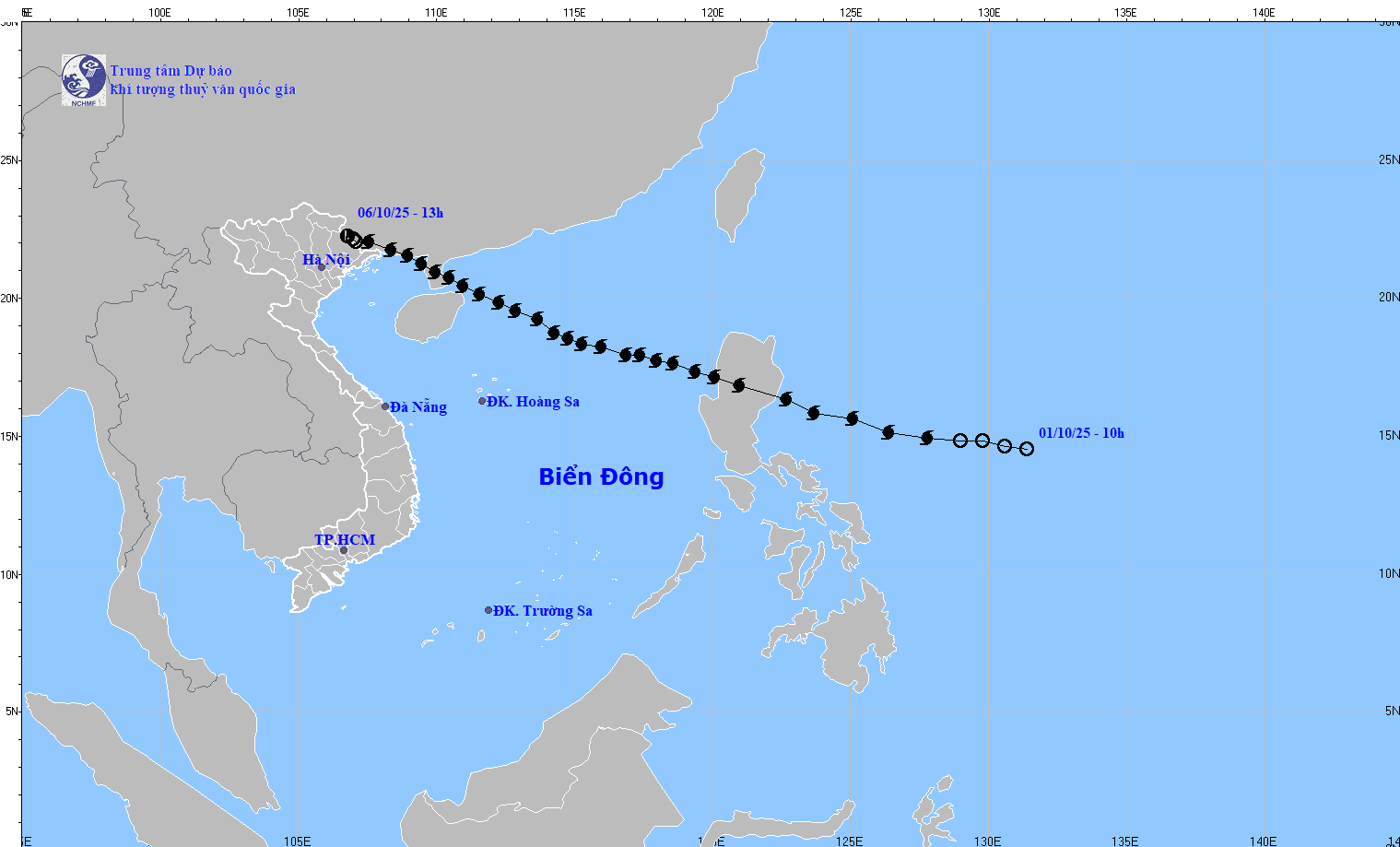 Vị trí và đường đi của áp thấp nhiệt đới suy yếu từ bão số 11. Ảnh: KTTV