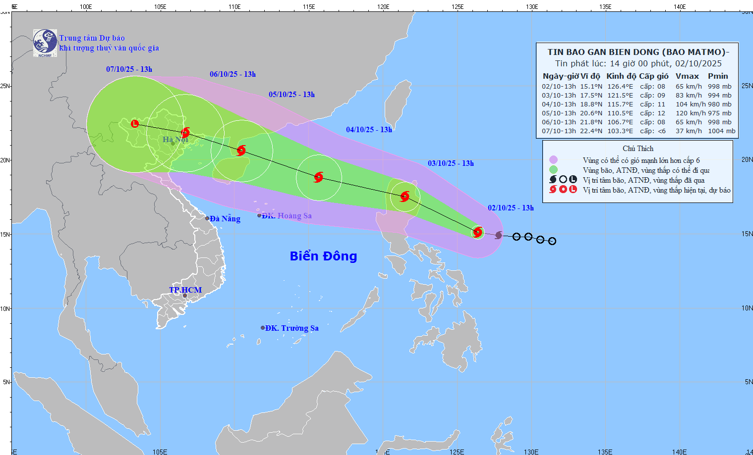 Vị trí và đường đi của bão MATMO. Ảnh: KTTV.