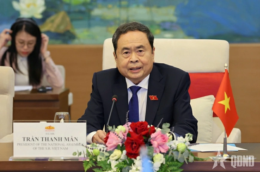 Chủ tịch Quốc hội Trần Thanh Mẫn phát biểu tại cuộc tiếp.