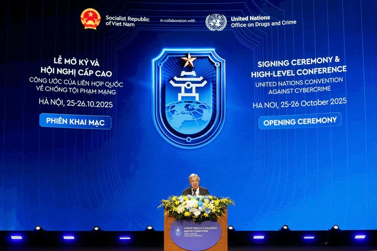 Tổng Thư ký Liên hợp quốc phát biểu tại buổi lễ. (Ảnh Thủy Nguyên)