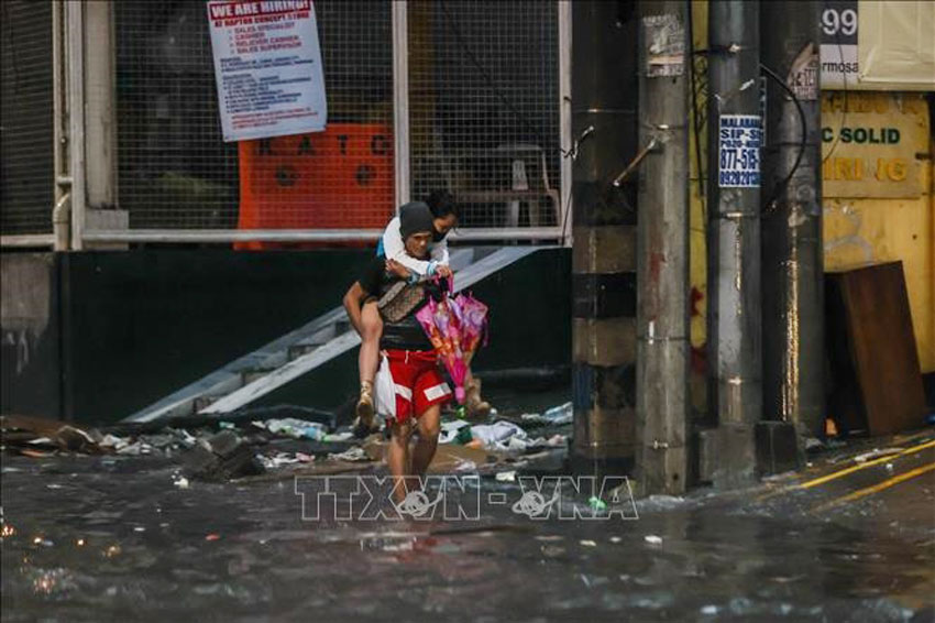 Cảnh ngập lụt do mưa bão tại Quezon (Philippines). Ảnh minh họa