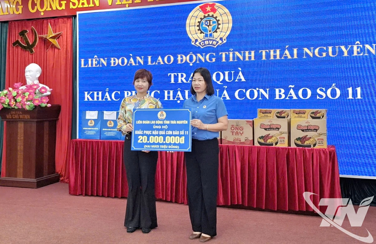 Lãnh đạo LĐLĐ tỉnh tặng quà CDC Thái Nguyên.