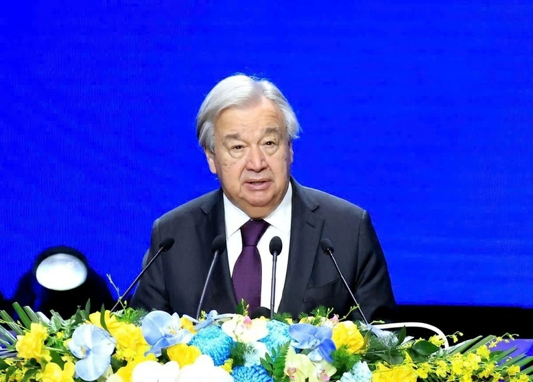Tổng Thư ký Liên Hợp Quốc António Guterres: Công ước của Liên Hợp Quốc về tội phạm mạng là một công cụ mạnh mẽ, có tính ràng buộc pháp lý nhằm củng cố hệ thống phòng thủ tập thể của chúng ta trước tội phạm mạng - Ảnh: VGP/Nhật Bắc