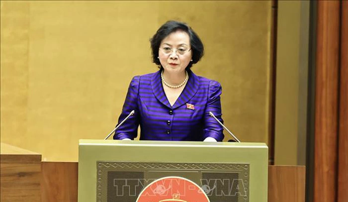 Bộ trưởng Bộ Nội vụ Phạm Thị Thanh Trà trình bày Tờ trình dự án Luật Viên chức (sửa đổi).