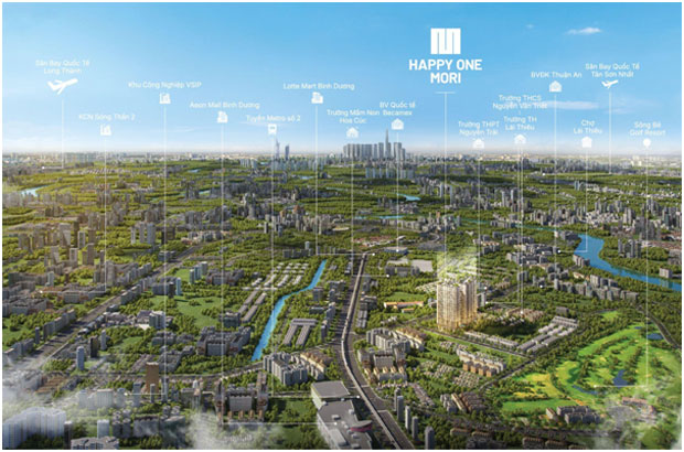 Phối cảnh vị trí dự án căn hộ Happy One Mori.