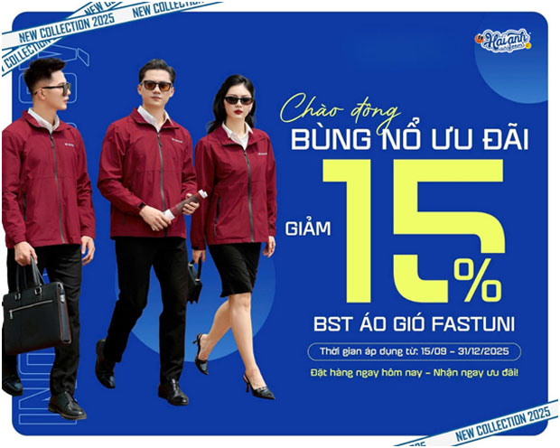 Hải Anh Uniform đồng hành cùng doanh nghiệp với ưu đãi áo gió 15%.