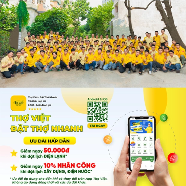 Dịch vụ kỹ thuật Thợ Việt sở hữu đội ngũ 200 thợ lành nghề, trang trang thiết bị hiện đại.