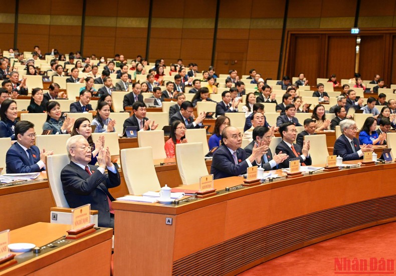 Các đồng chí lãnh đạo Đảng, Nhà nước dự phiên bế mạc Kỳ họp thứ tư, Quốc hội khóa XV chiều 15/11.